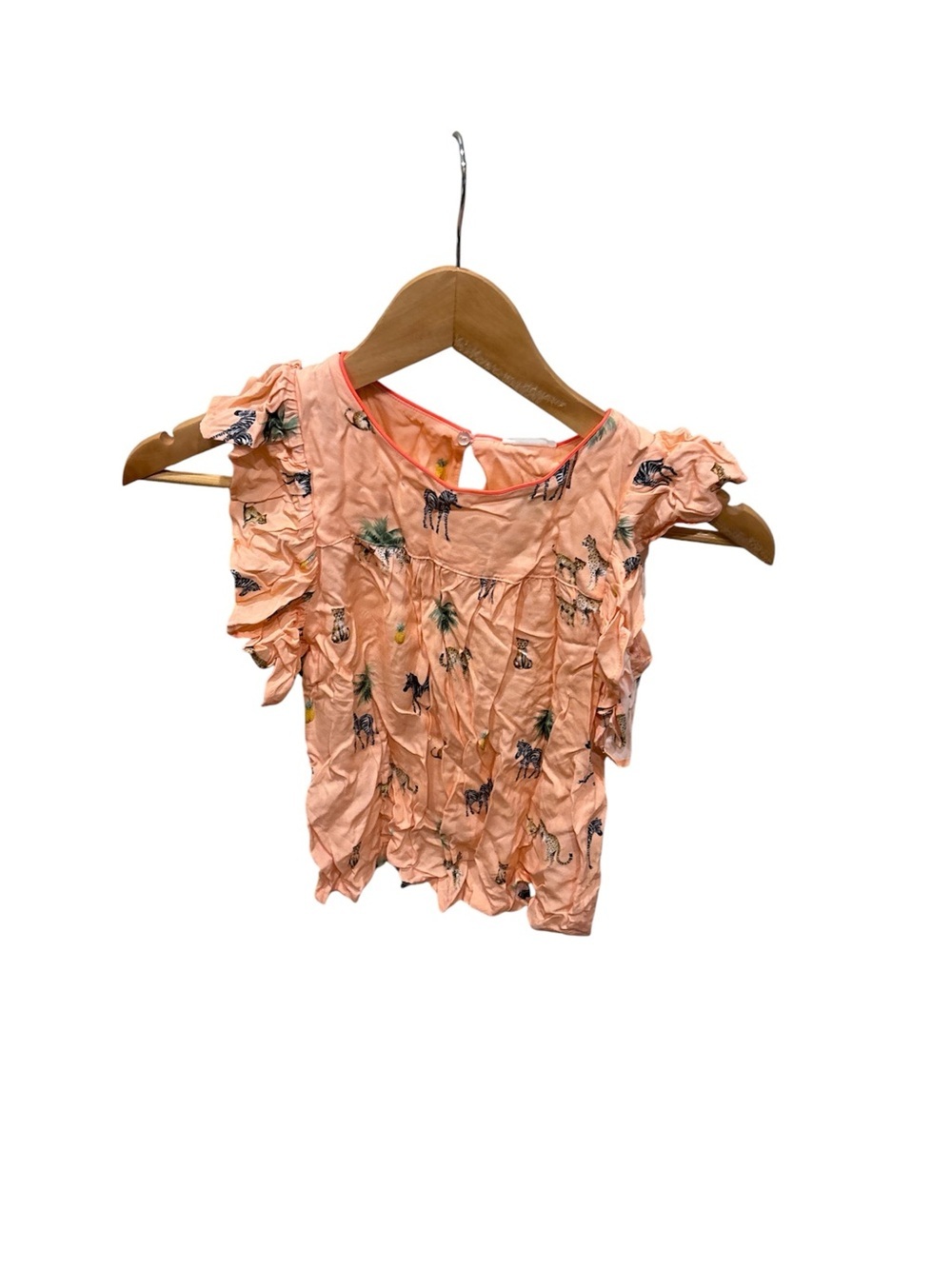 NWT Karolina Kijak H&M Peach Palm & Animal Print Ruffle Sleeve Top